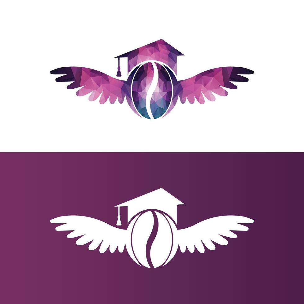 Education Coffee Bean Wings Logo Design. Flying Coffee Logo Template. vector