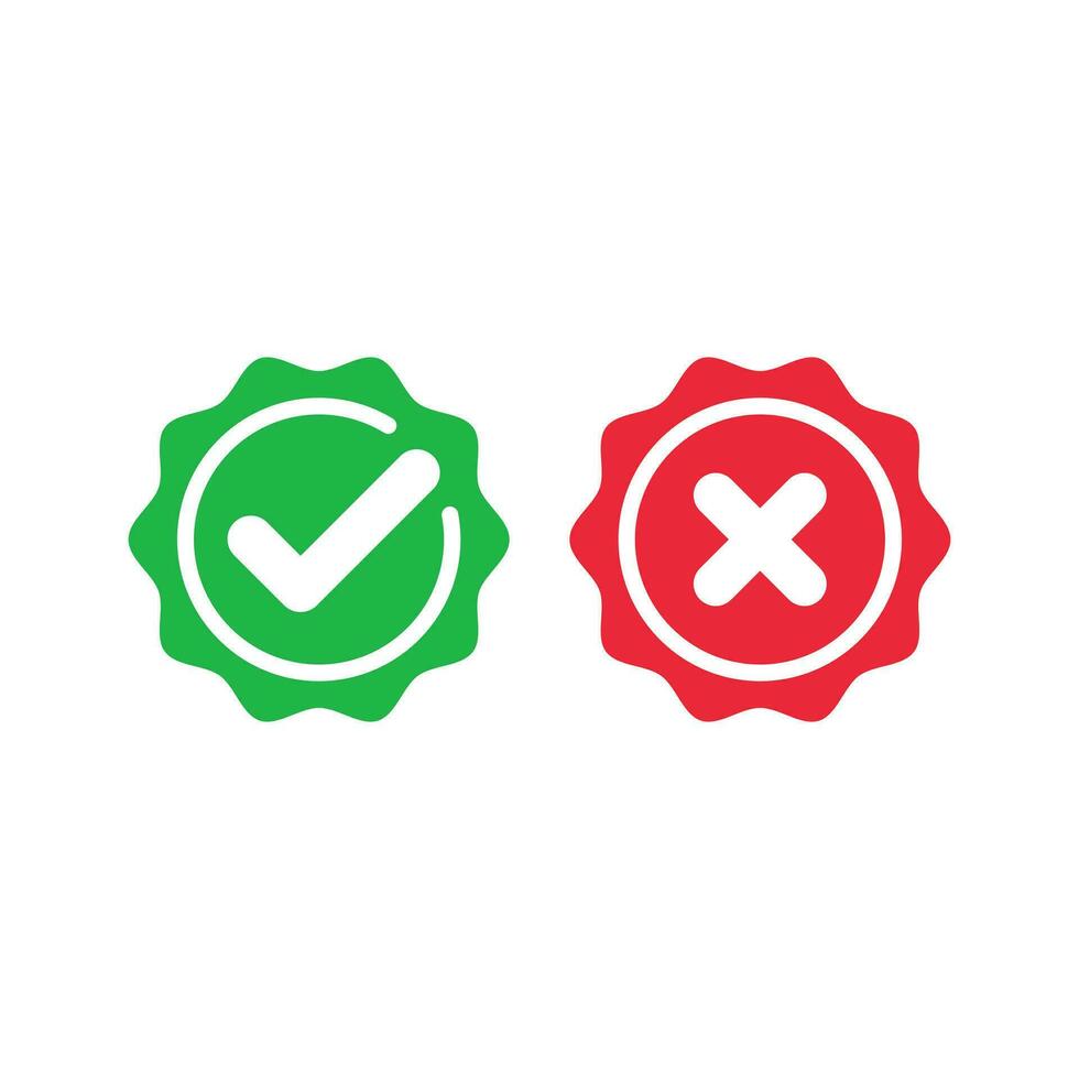 Red cross mark and green check mark. correct incorrect right wrong true false symbol icon vector
