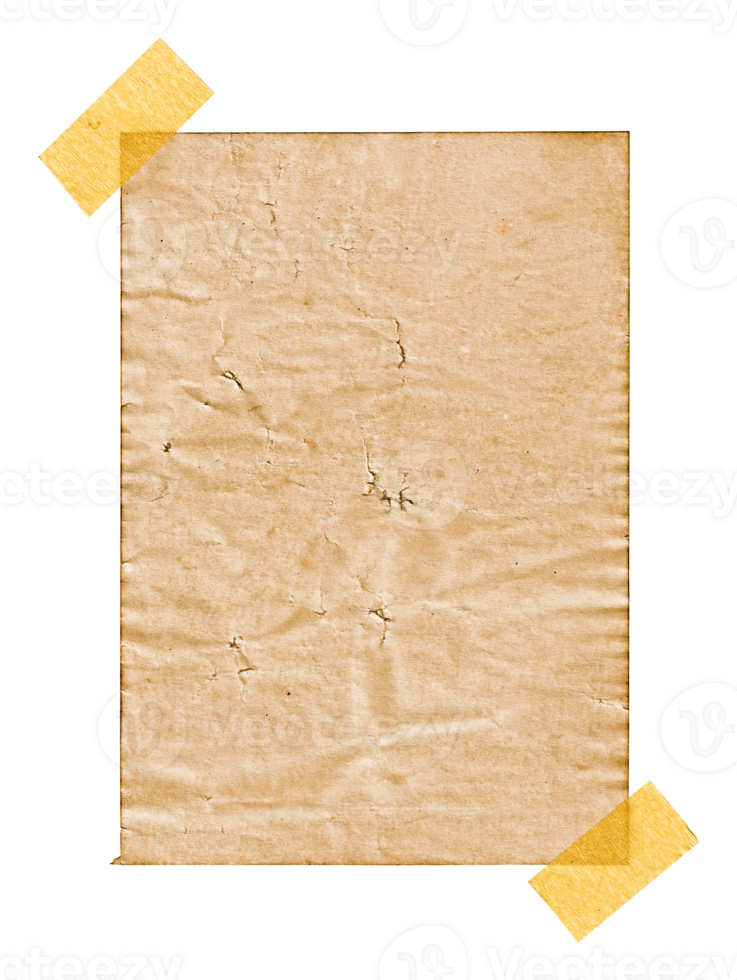 Old vintage note paper with tape isolated png