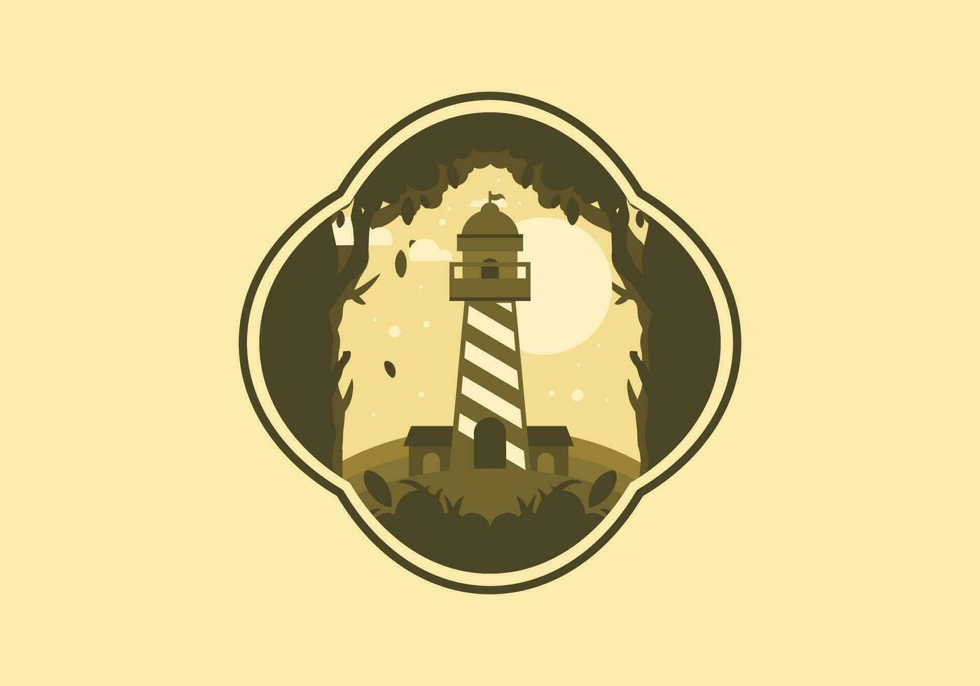 Colorful flat illustration of lighthouse in the forest vector
