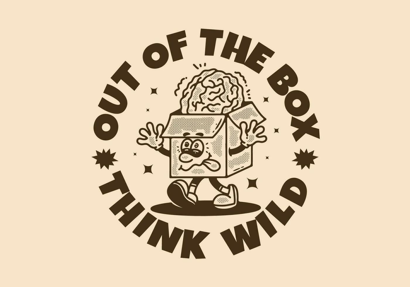 Out of the box, Mascot character of a cardboard box with a human brain on it vector