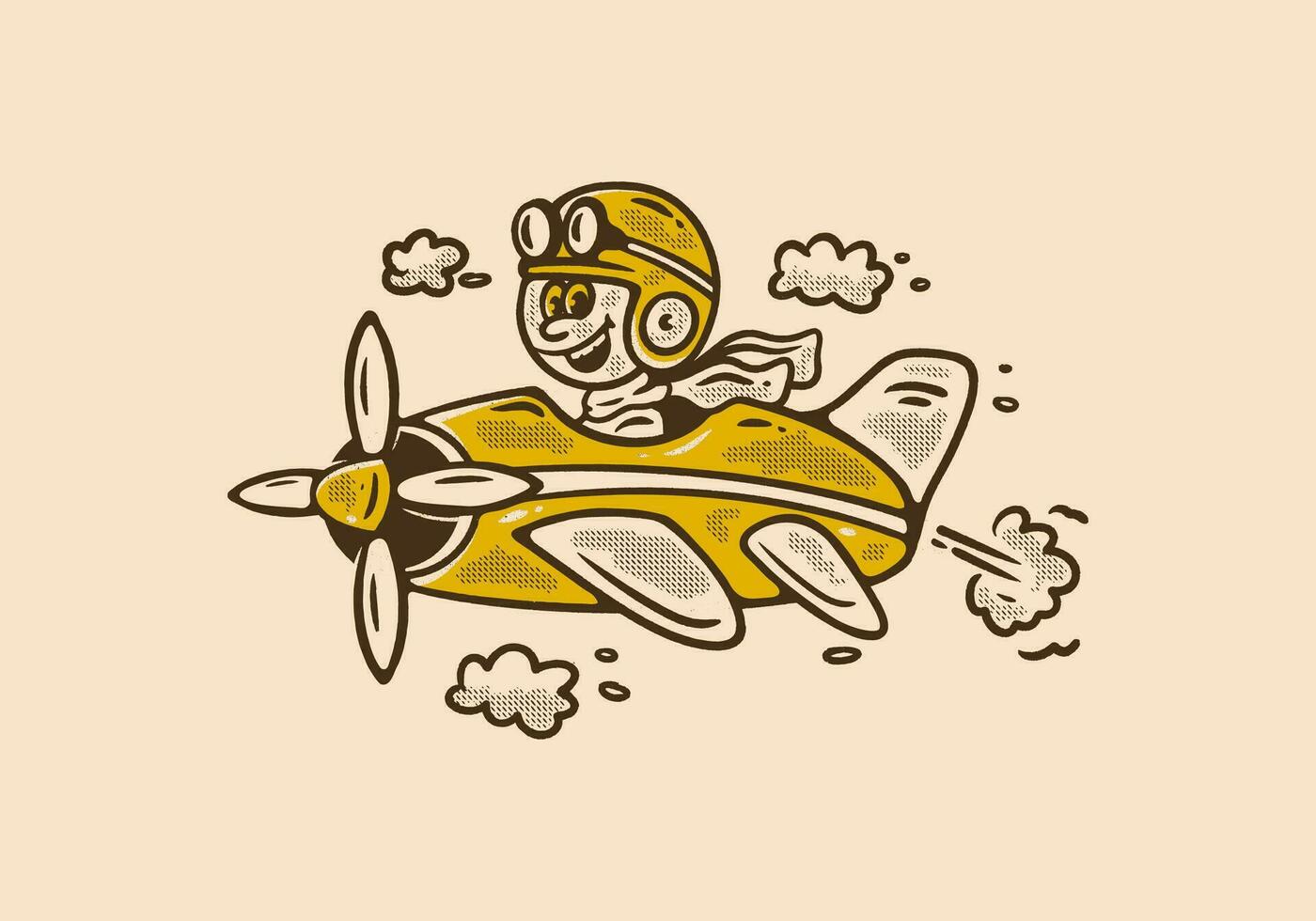 Mascot character illustration of a little boy driving a plane vector