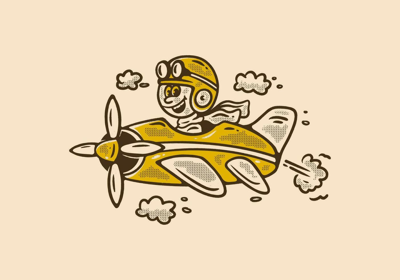 mascota personaje ilustración de un pequeño chico conducción un avión vector