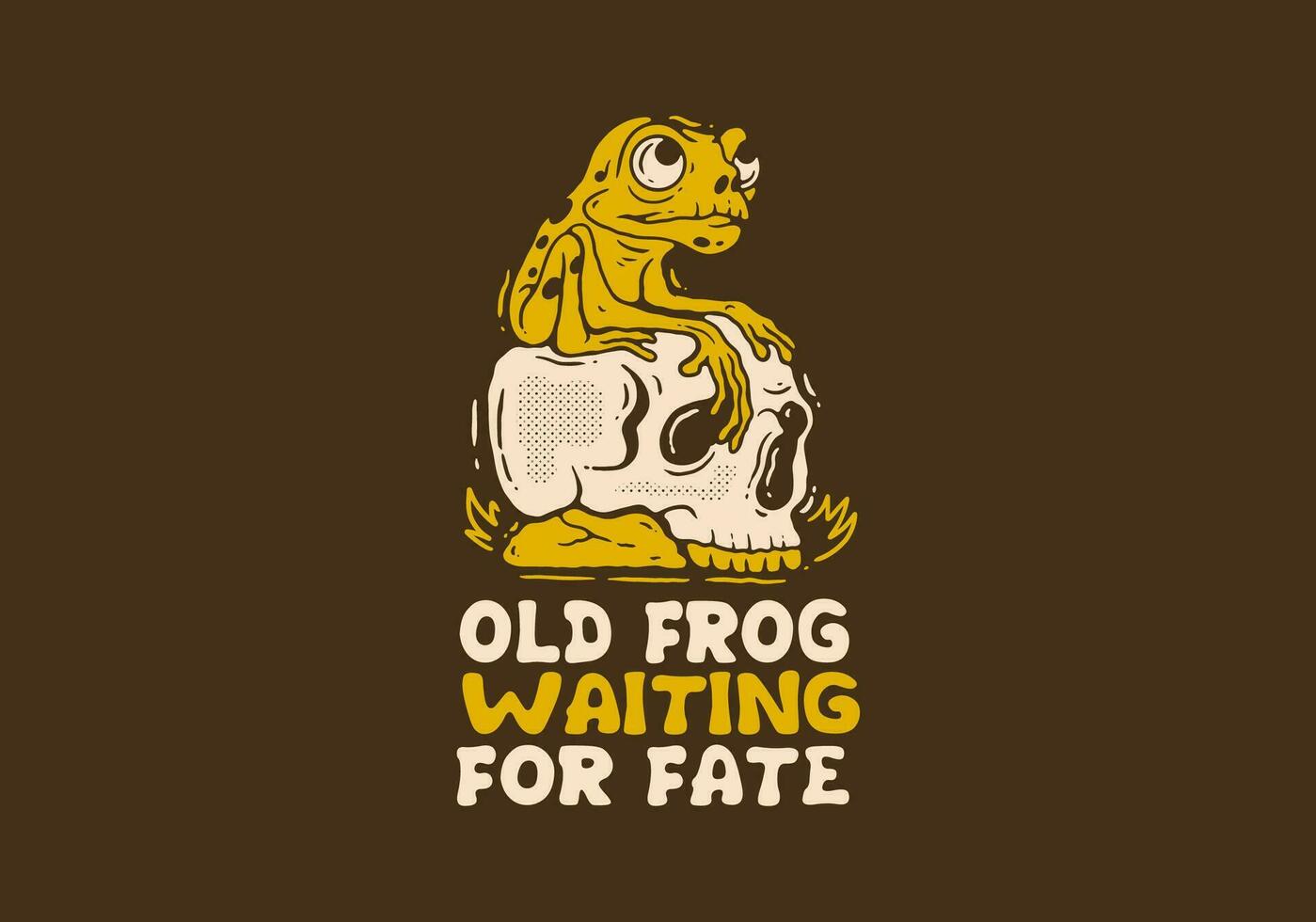 Old frog waiting for fate, Mascot character design of frog perched on the skull vector