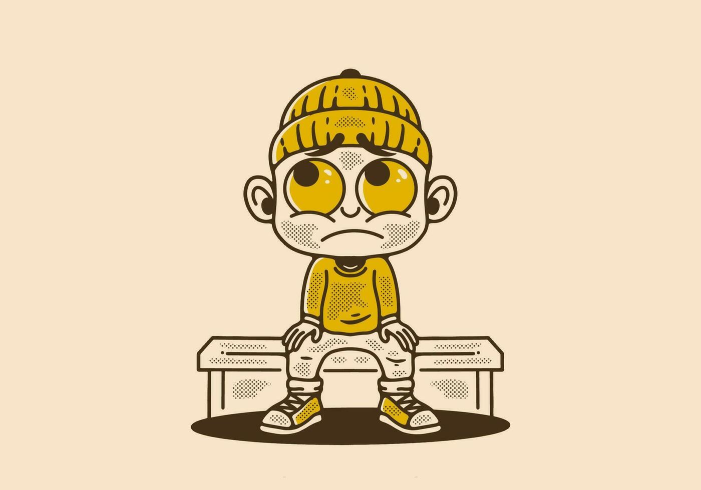 little man character wearing beanie with sad face vector