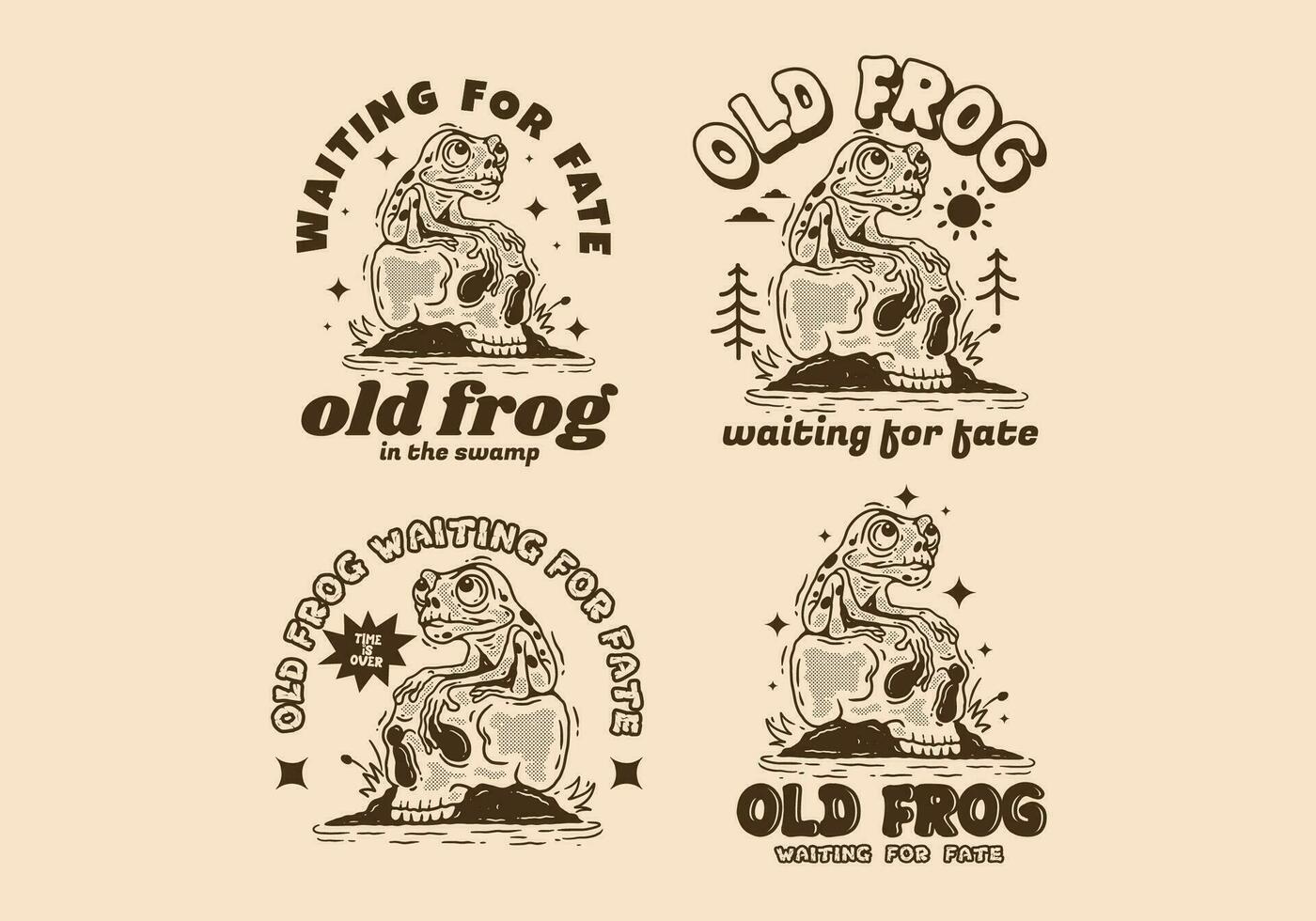 Old frog waiting for fate, Mascot character design of frog perched on the skull vector