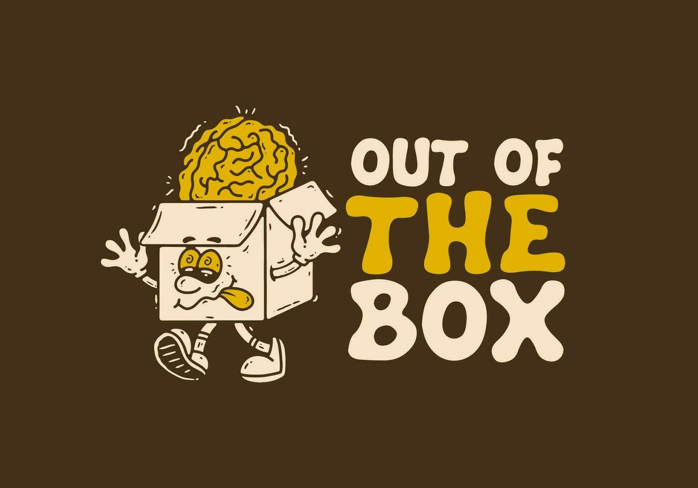 Out of the box, Mascot character of a cardboard box with a human brain on it vector