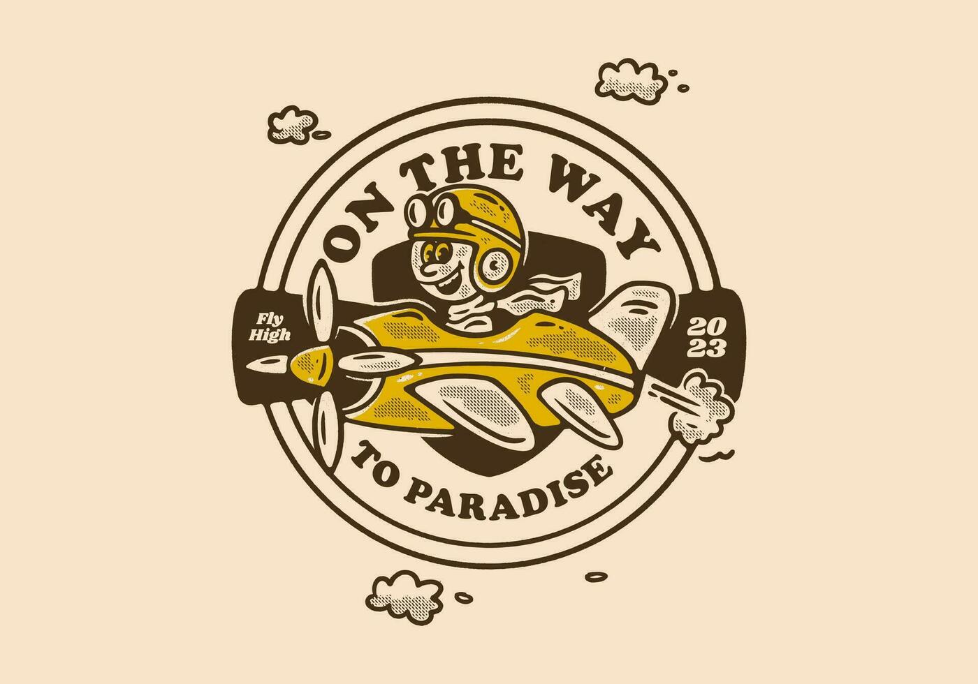 On the way to paradise, Mascot character illustration of a little boy driving a plane vector