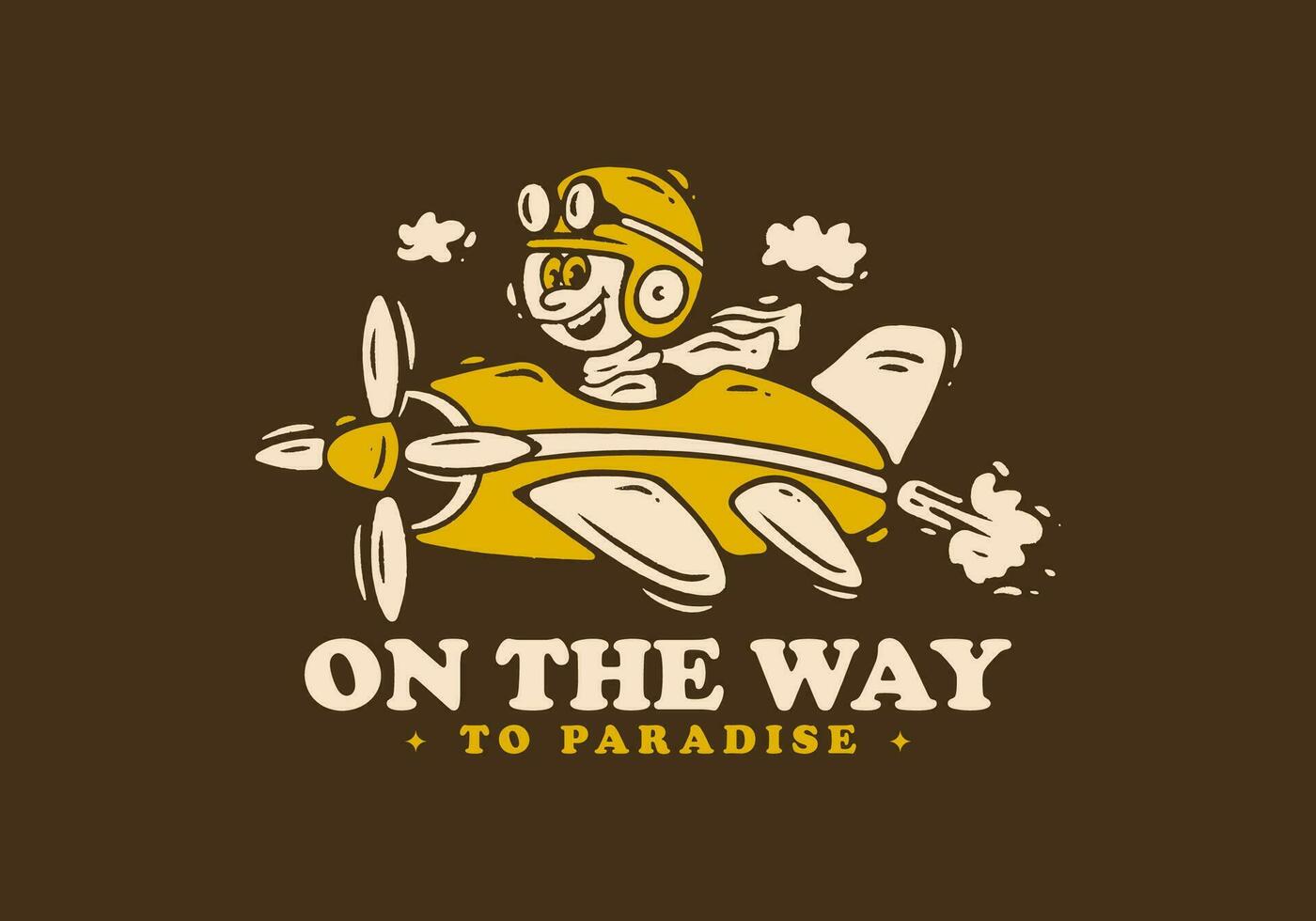 On the way to paradise, Mascot character illustration of a little boy driving a plane vector