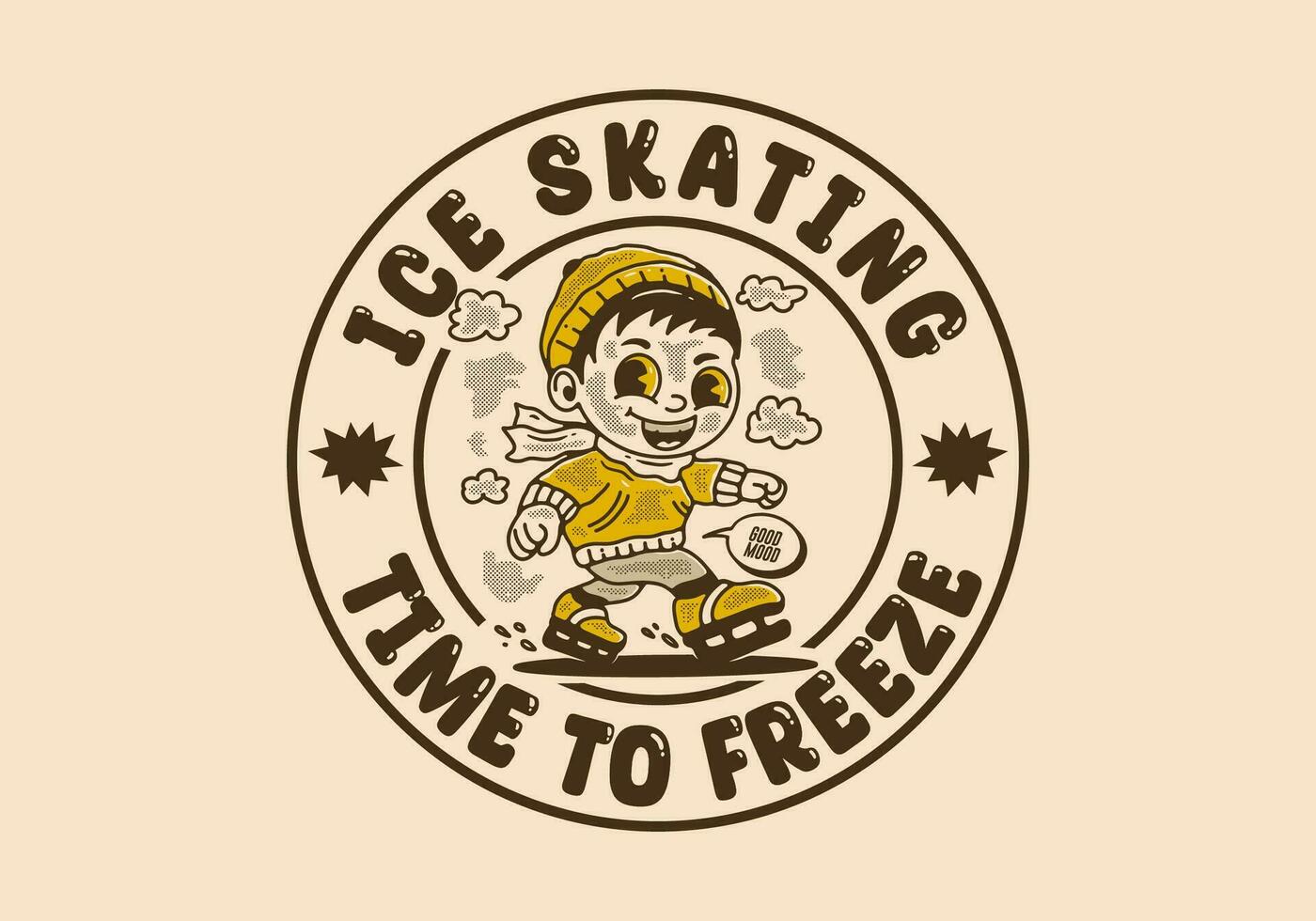 Ice skating time to freeze, mascot character illustration of a little boy playing ice skate vector