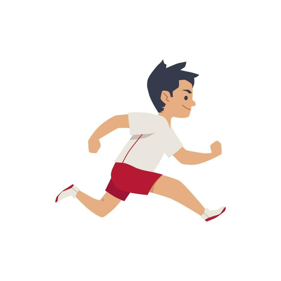 niño chico en ropa de deporte corriendo rápido, plano dibujos animados vector ilustración aislado.