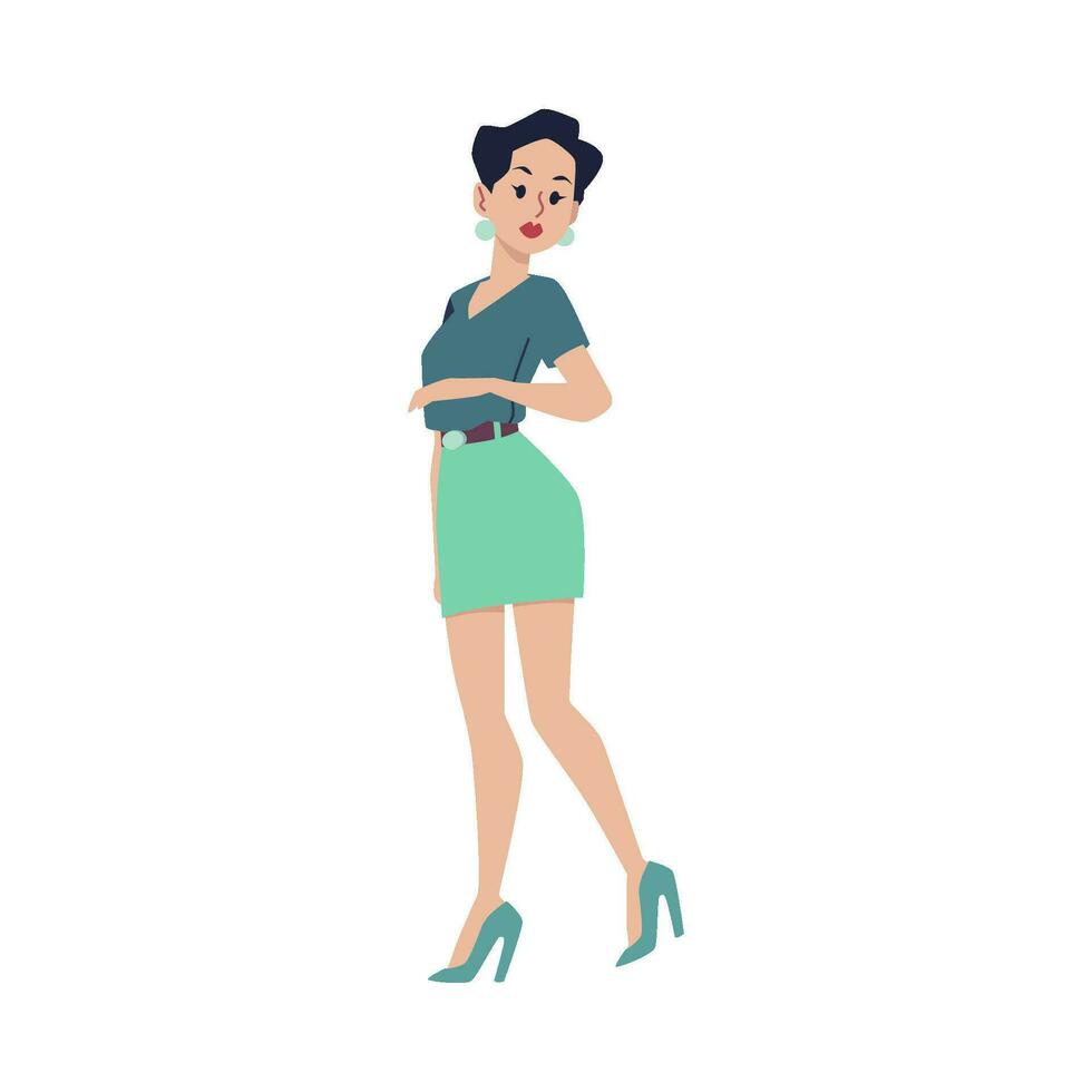 Woman in fashion clothing and heeled shoes, flat vector illustration isolated.