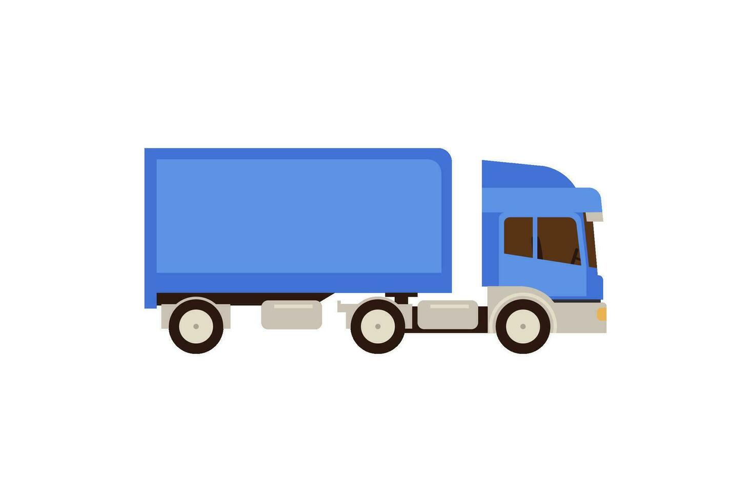 Blue delivery truck cartoon flat vector icon. Commercial van car for shipping boxes and goods.