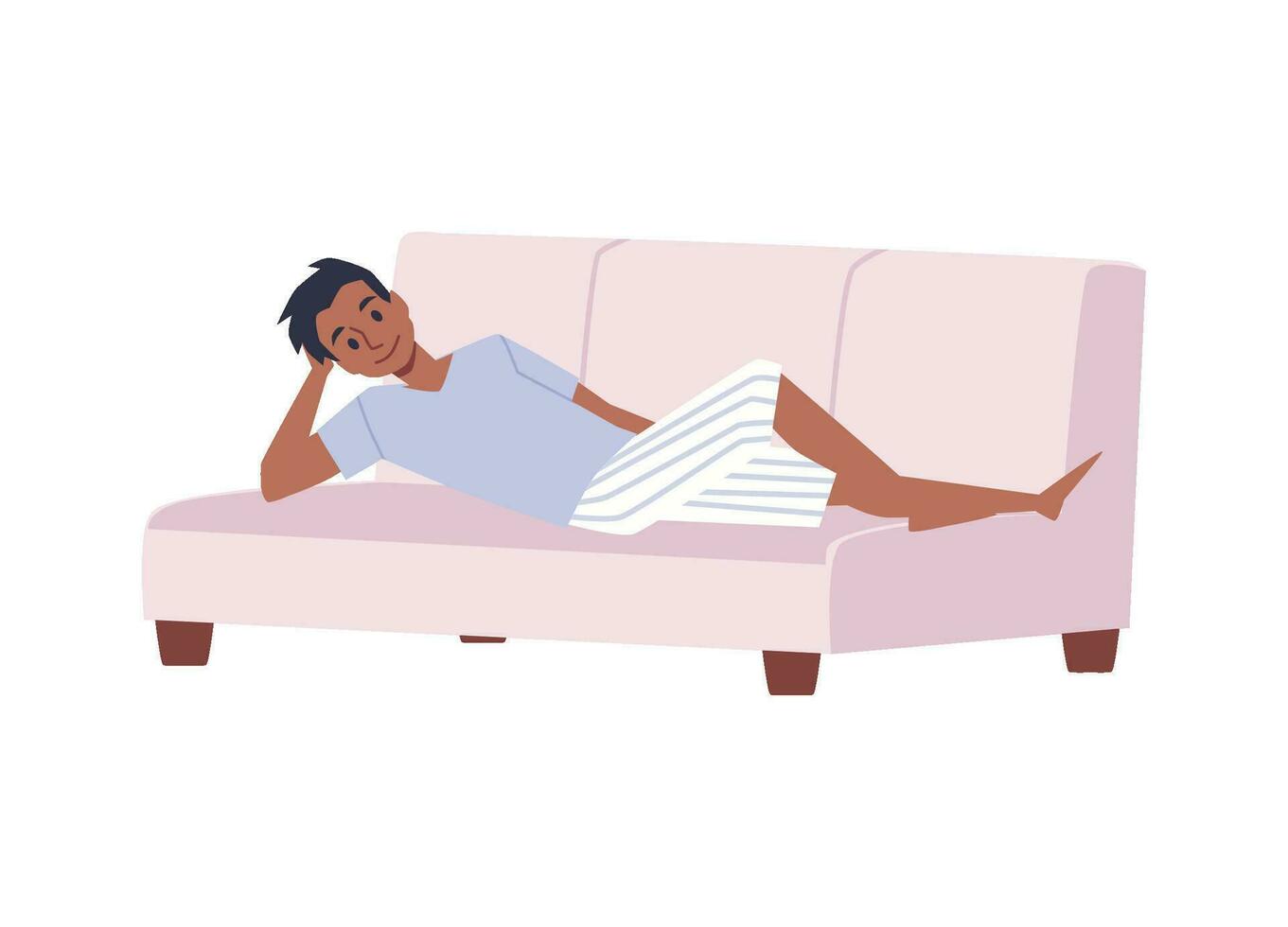 Man resting and chilling at home on weekend, flat vector illustration isolated.