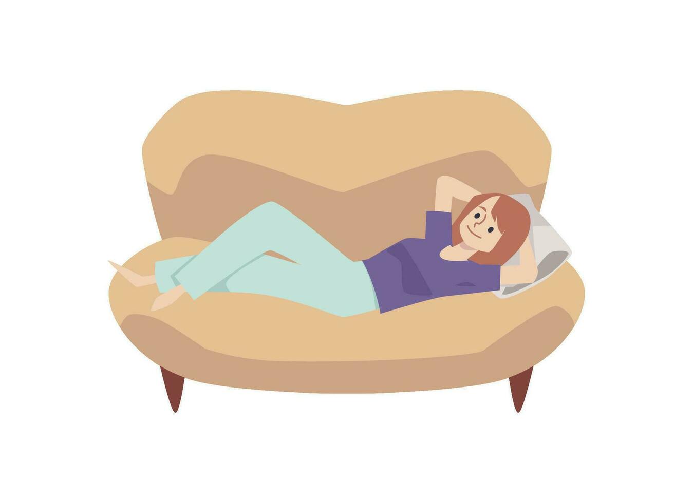 Smiling woman lying on couch vector