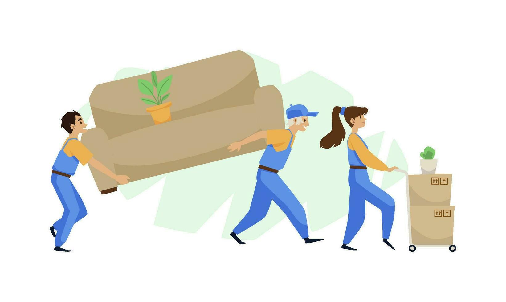 Moving and delivery company workers, flat vector illustration isolated.