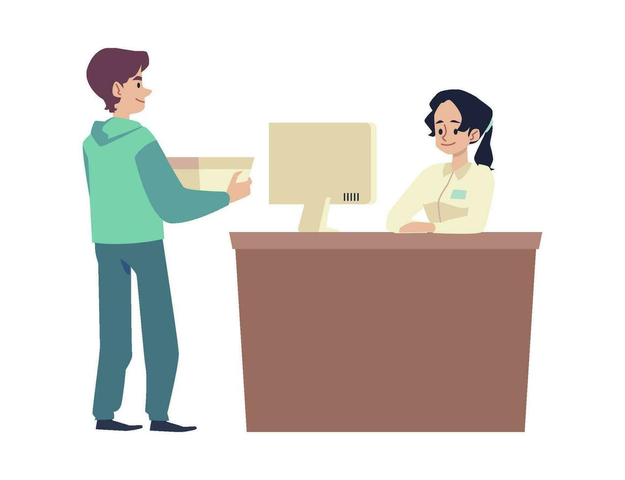 Client paying for goods to cashier flat cartoon vector illustration isolated.