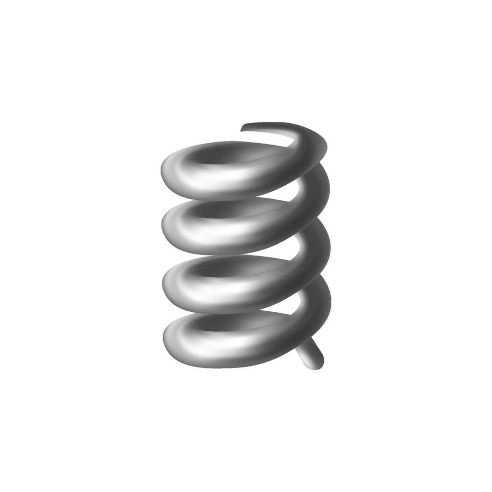 Coil spring 3d icon. Metal helical compression spring, realistic illustration, steel machine element or detail isolated vector