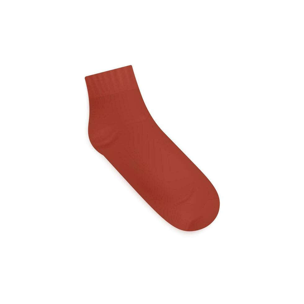 Mockup of red short sock to ankle, realistic vector illustration isolated.