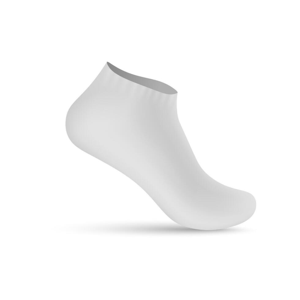 blanco corto deporte calcetín en invisible pierna, realista vector ilustración aislado.