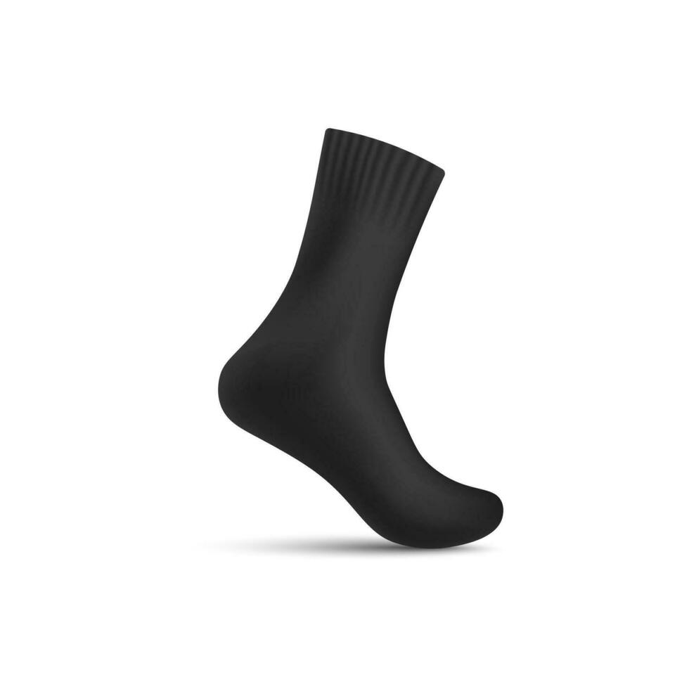 Black realistic sock on invisible mannequin leg mockup vector