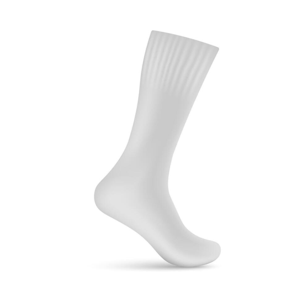 Mockup of sock pulled on imaginary leg, realistic vector illustration isolated.