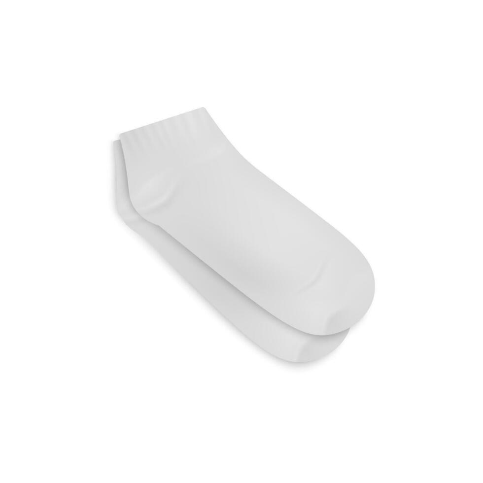 Low white socks mockup. Pair of white quarter socks realistic 3d template, isolated on white background. Men sport sock. vector