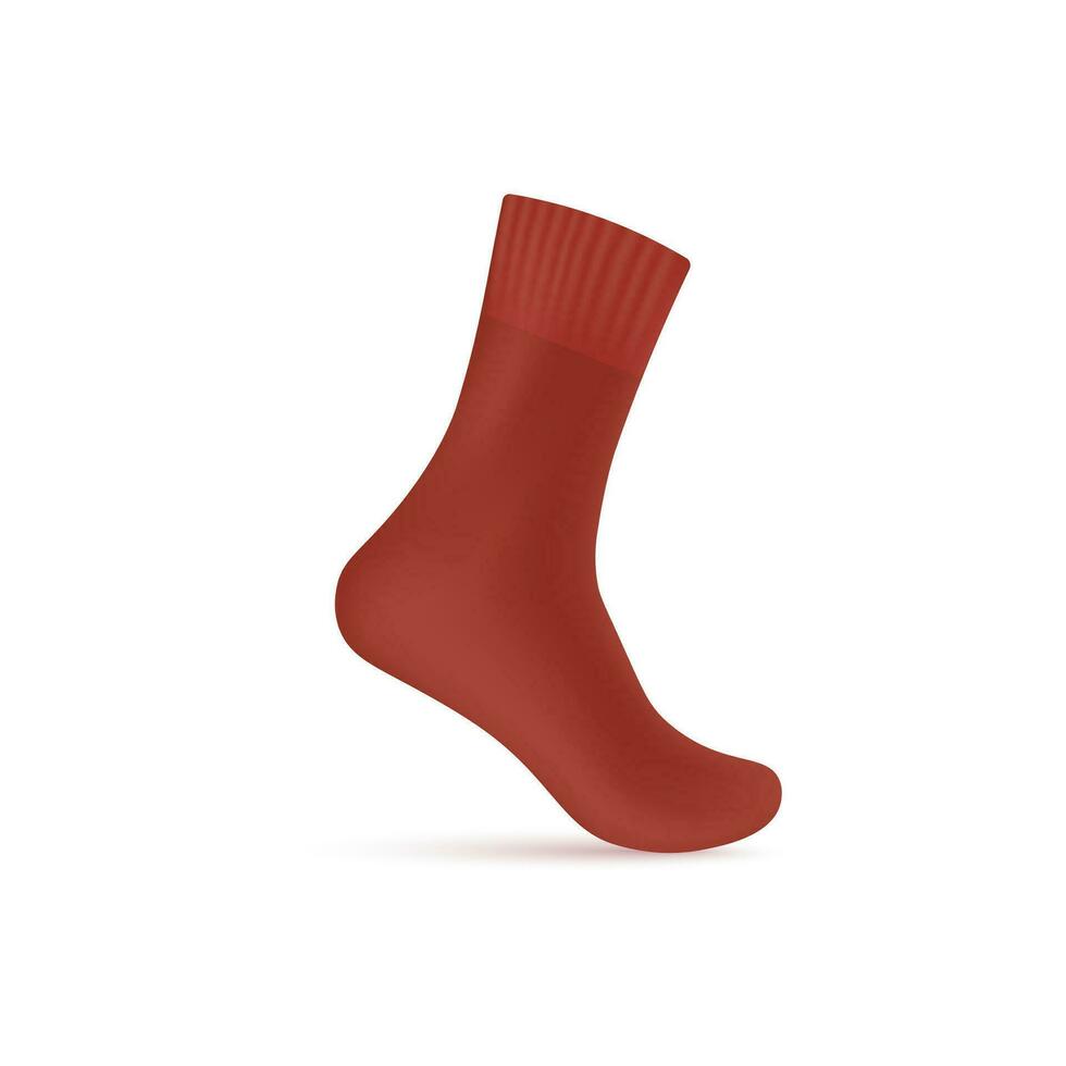 Red blank sock of quarter length mockup, realistic vector illustration isolated.