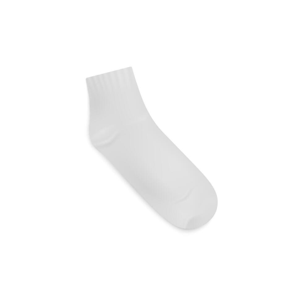 White short sock template, 3d realistic vector illustration isolated on white.