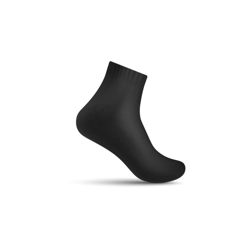 Black realistic sock on invisible mannequin leg with shadow, vector illustration