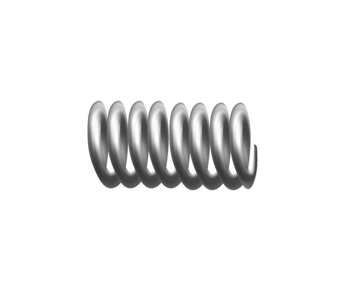 Helical compression spring, realistic 3D model. Machine detail, compressed coil spring made of steel or iron. vector