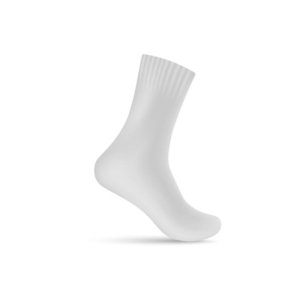 Short blank sock on mannequin leg realistic vector illustration isolated.