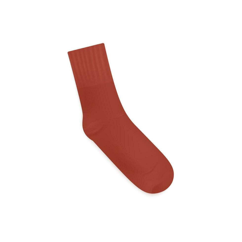 Template of red sock over ankle length, realistic vector illustration isolated.