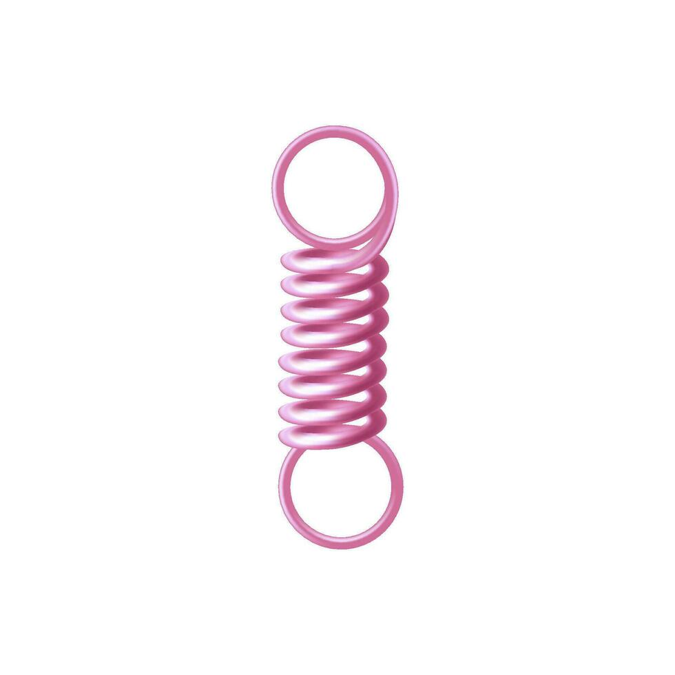 Tensional pink plastic spring or wire 3d realistic vector icon. Flexible tension spiral coil compressed to narrow cord.