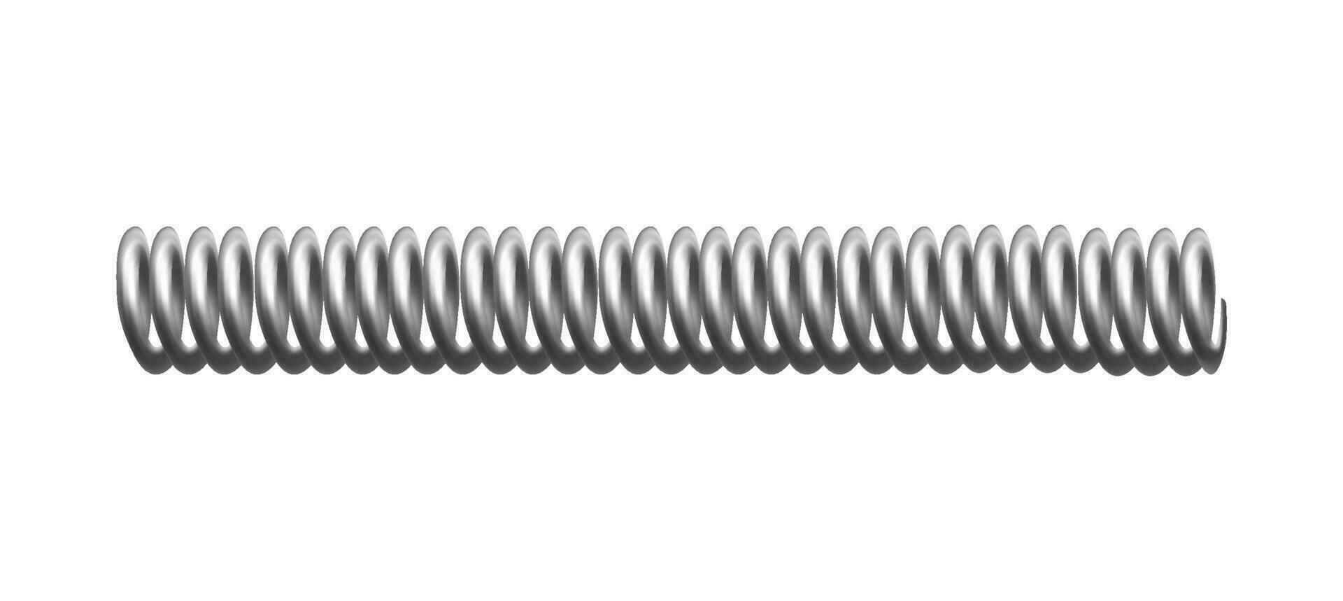 Compression metal spring, extended. 3D vector model of flexible steel spiral coil. Realistic iron wire.