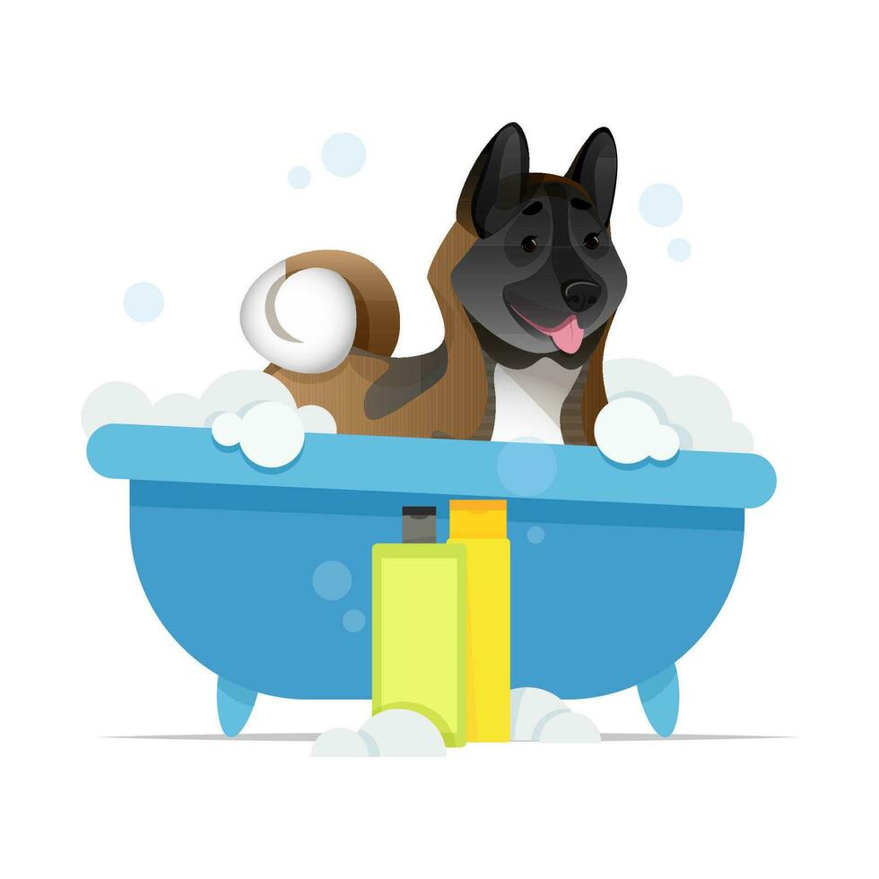 Large dog in a bubble bath for grooming vector