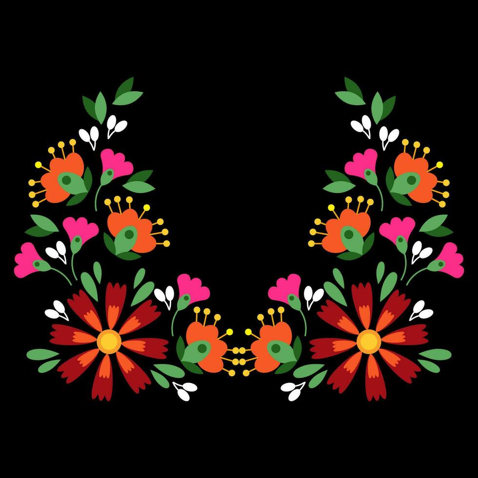 Mexican embroidery floral in the shape of a circle vector