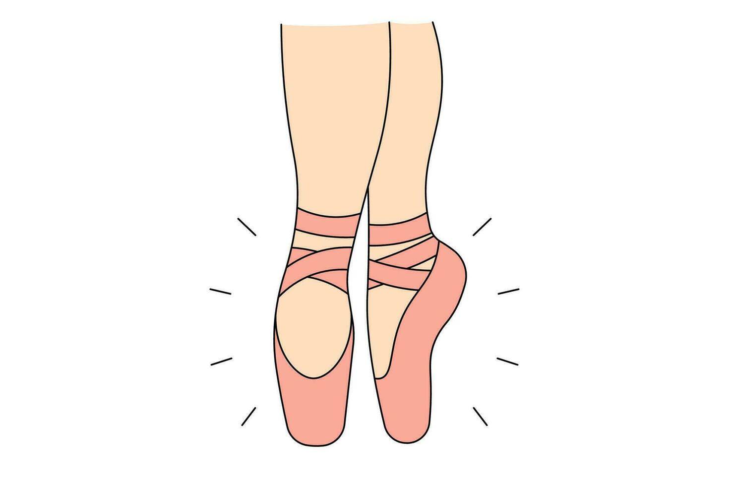 Closeup of ballerina dancing in ballet shoes. Girl in pointe shoe perform dancing movements. Hobby and art. Flat vector illustration.