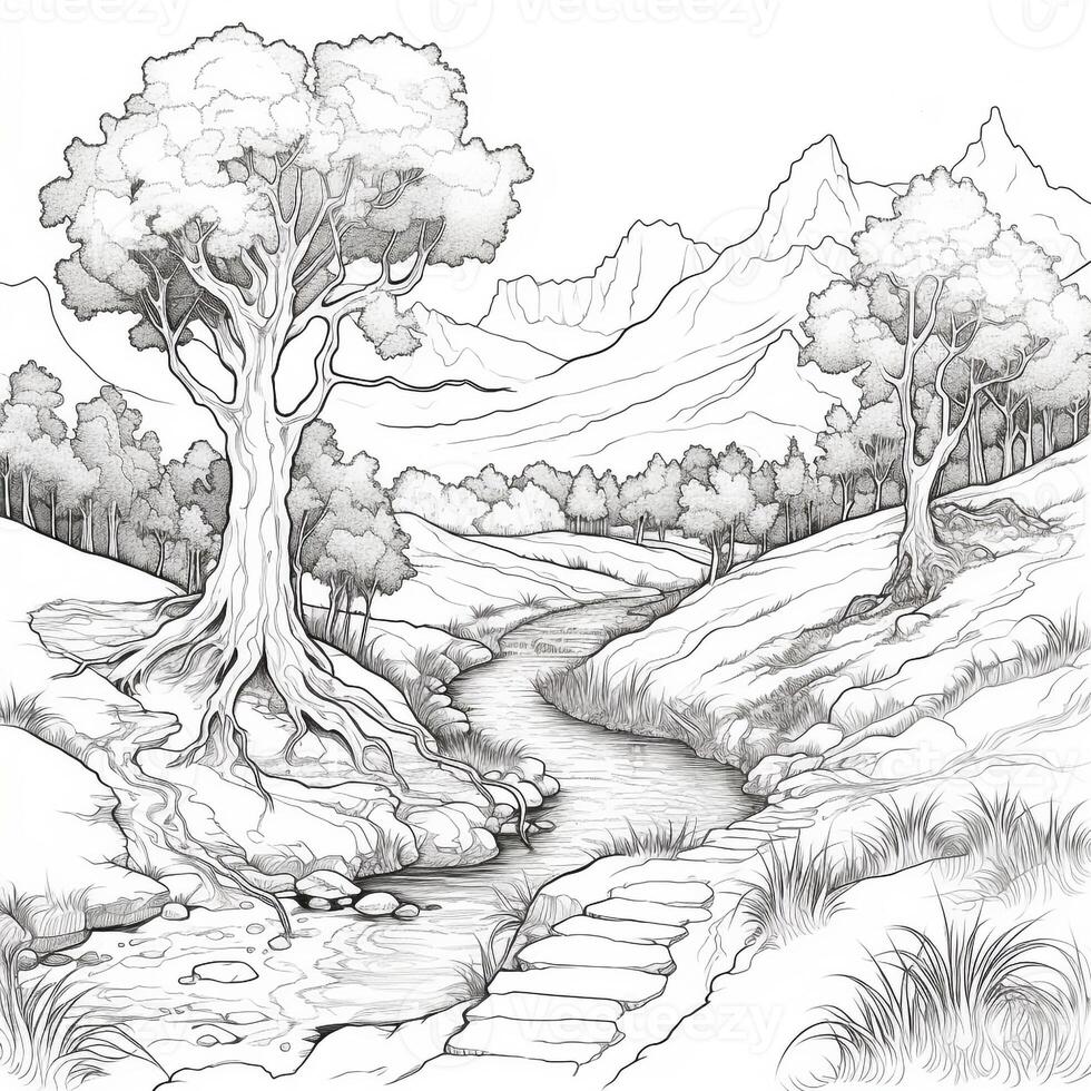 Anime Scenery Coloring Pages 26685545 Stock Photo at Vecteezy