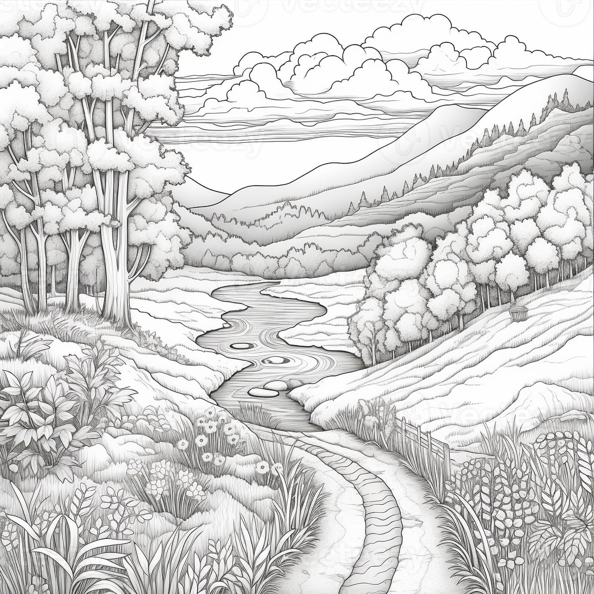 Anime Scenery Coloring Pages 26685898 Stock Photo at Vecteezy