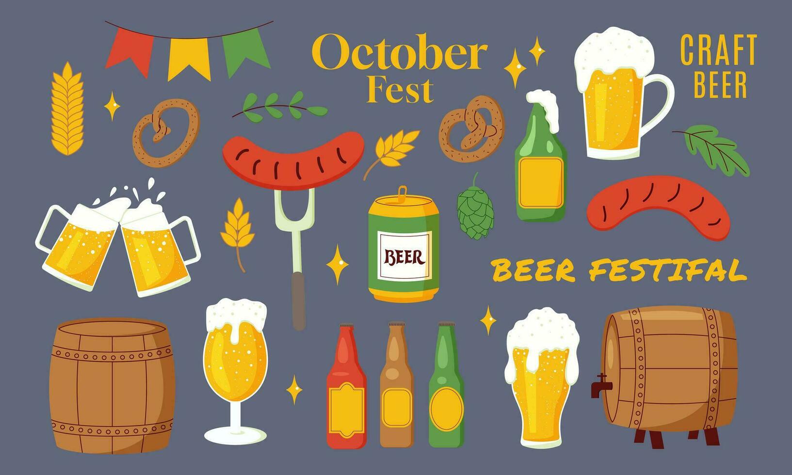 Beer Set flat style. Vector Illustration with lettering