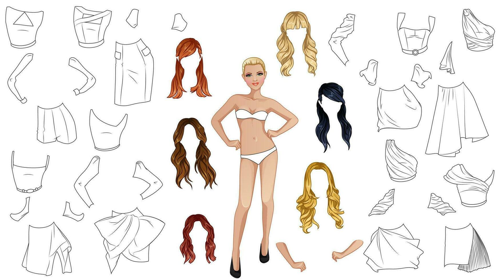Fashion Goddess Coloring Page Paper Doll with Cute Cartoon Female