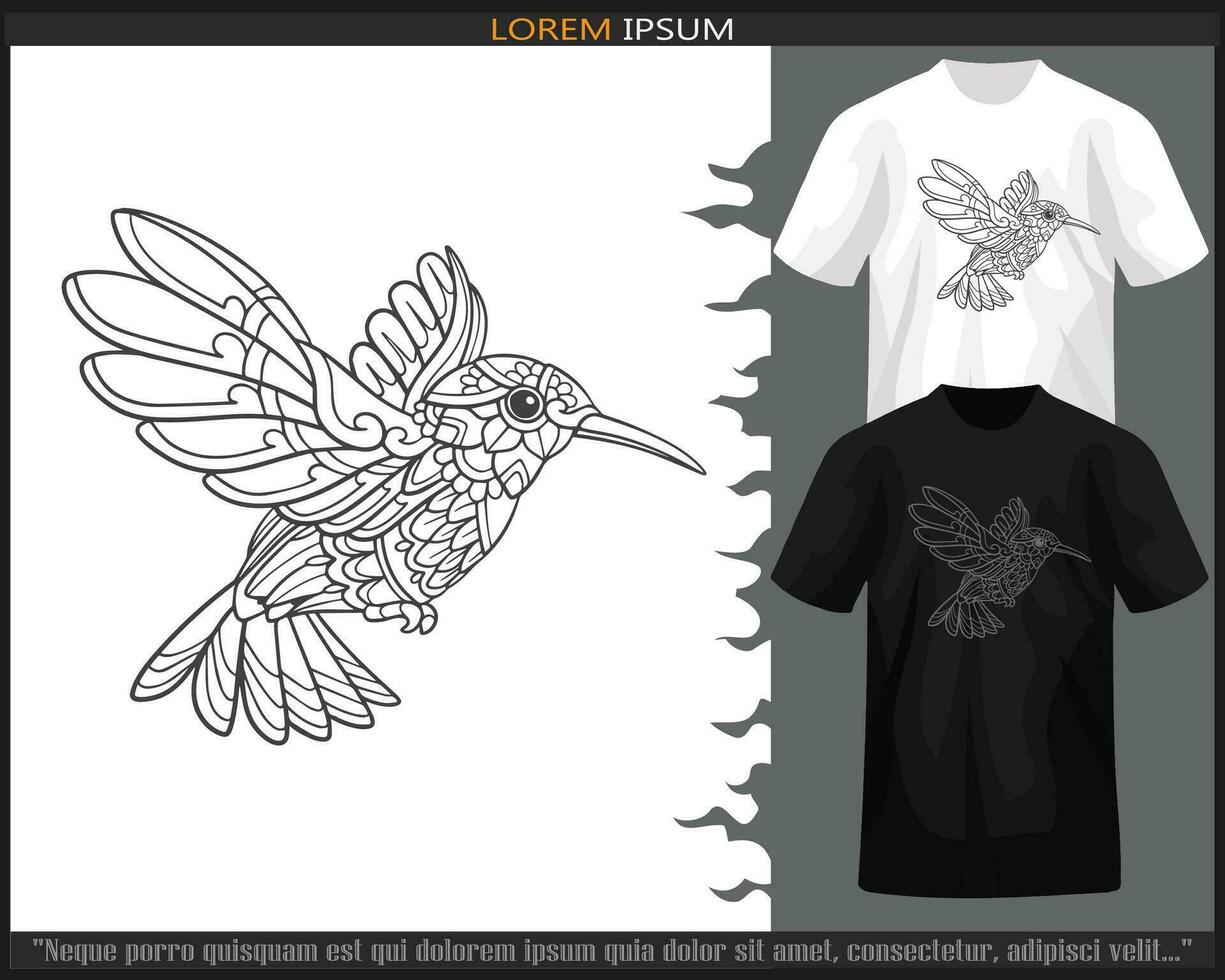 Humming bird  mandala arts isolated on black and white t shirt. vector