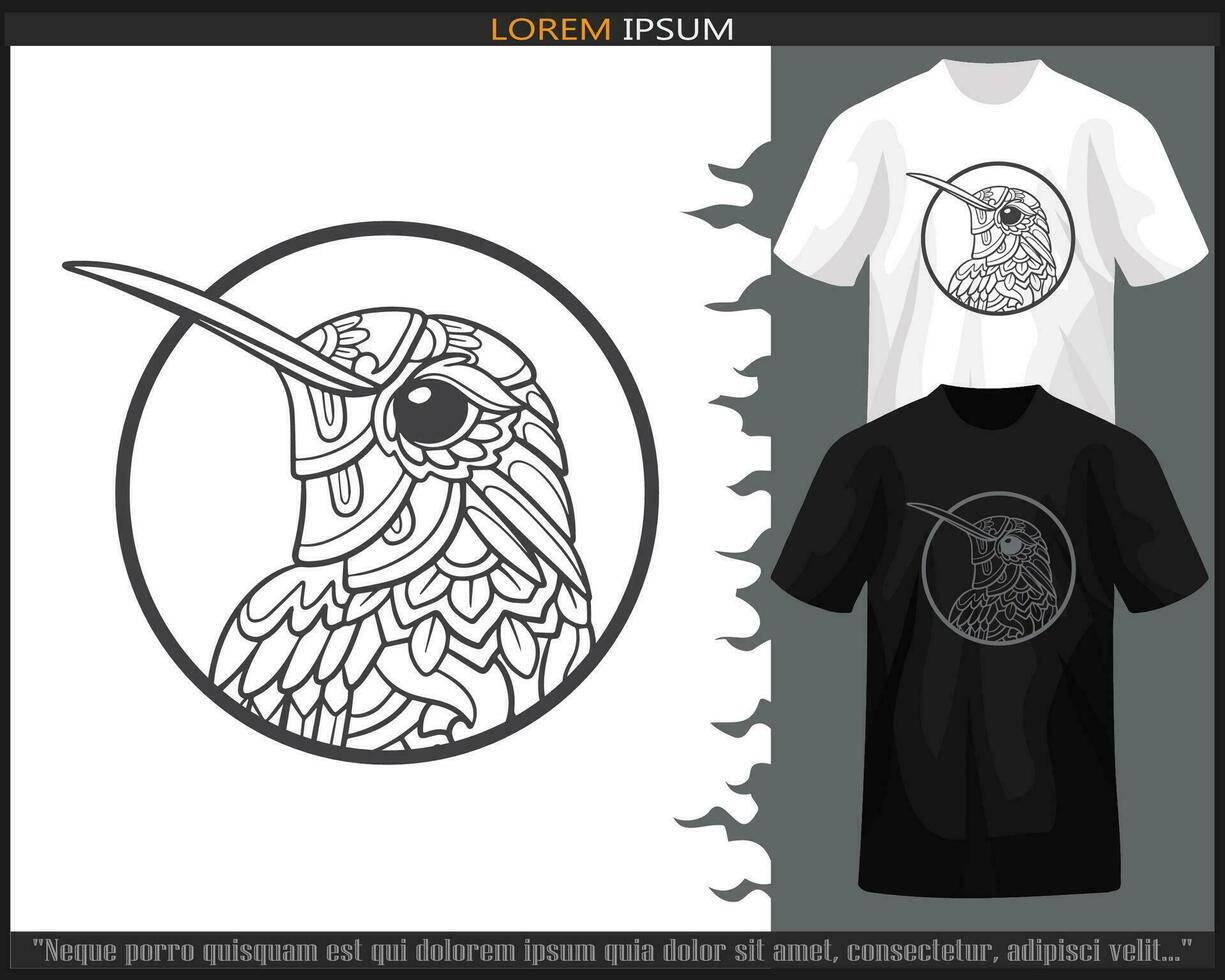 Humming bird  mandala arts isolated on black and white t shirt. vector