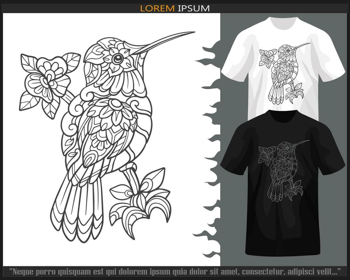 Humming bird  mandala arts isolated on black and white t shirt. vector