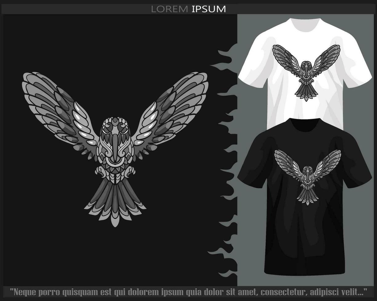 Monochrome Humming bird mandala arts isolated on black and white t shirt. vector