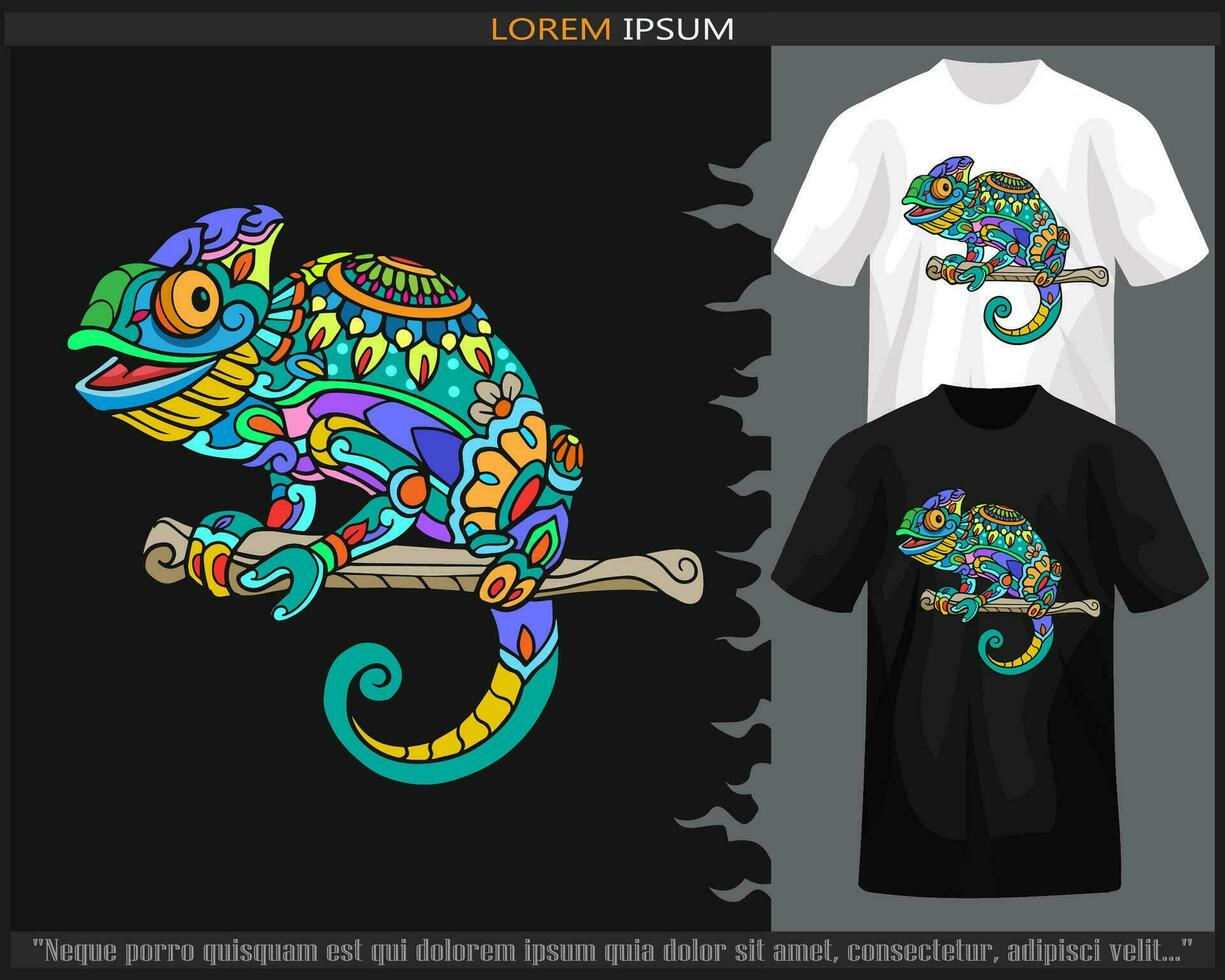 Colorful chameleon mandala arts isolated on black and white t shirt. vector