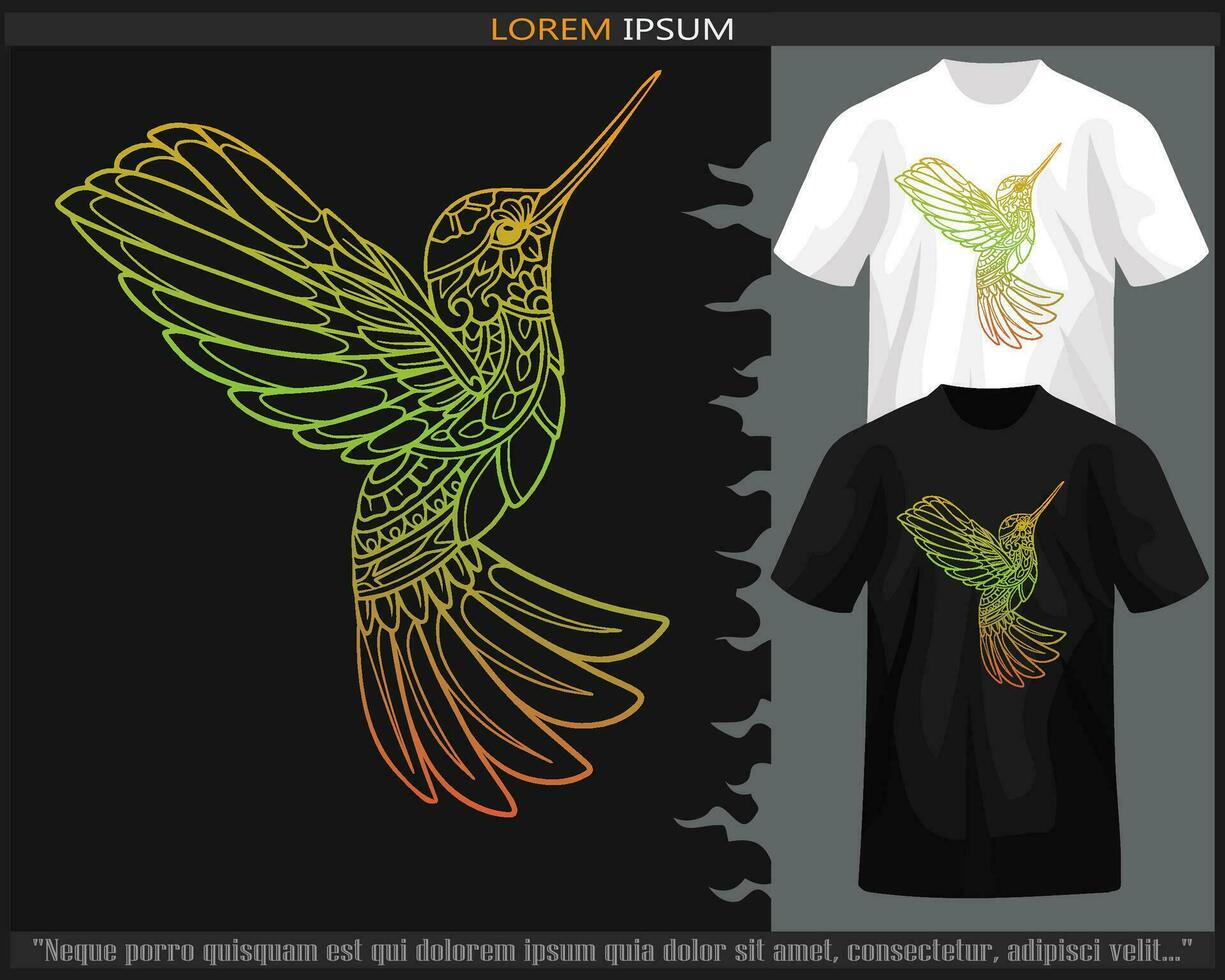 Gradient Colorful Humming bird  mandala arts isolated on black and white t shirt. vector