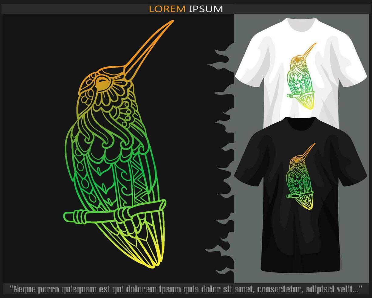 Gradient Colorful Humming bird  mandala arts isolated on black and white t shirt. vector