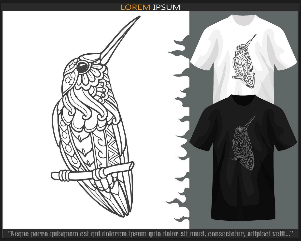 Humming bird  mandala arts isolated on black and white t shirt. vector